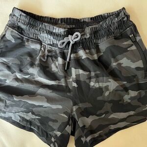 Athleta Black and Gray Athletic Shorts with Camo Print